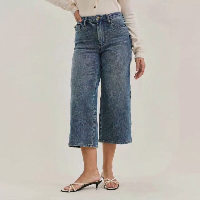 Judy Blue High Waist "Dottie" Wide Crop Md Quarry Fade Jeans